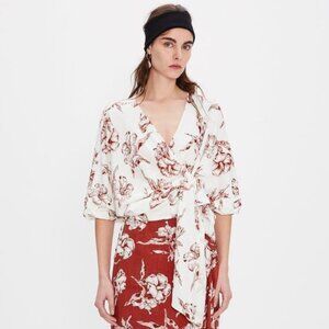 Zara linen blend wrap floral top
